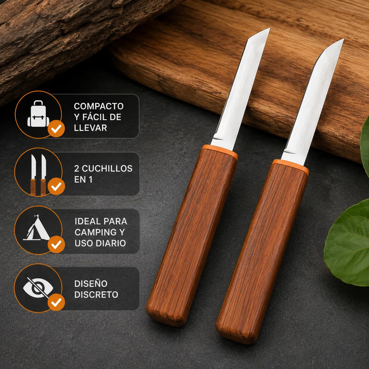 DualEdge™ Juego de Cuchillos Dobles 2 en 1 con Mango de Madera🗡️