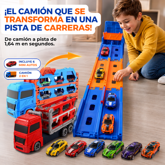RaceTruck™ Camion de Carreras con Pista (incluye mini autos)🚒🏎️