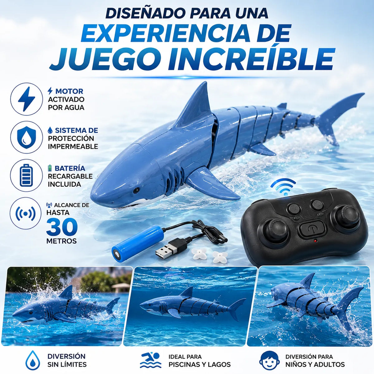 SeaBuddy™ Tiburón con Control Remoto y Nado Realista 🌊✨