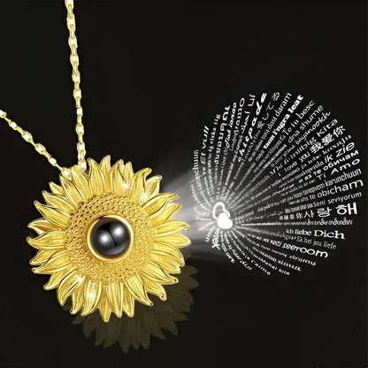 Collar Girasol "Te Amo en 100 Idiomas"  CON CAJA de Corazón