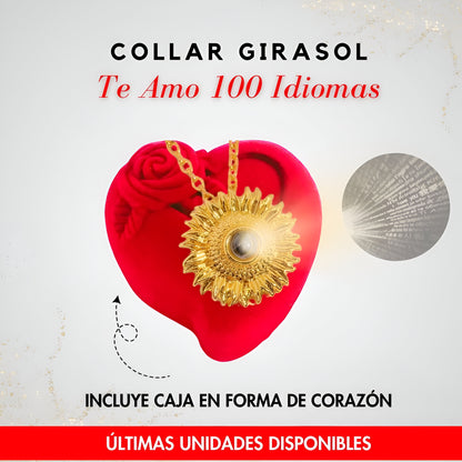 Collar Girasol "Te Amo en 100 Idiomas"  CON CAJA de Corazón